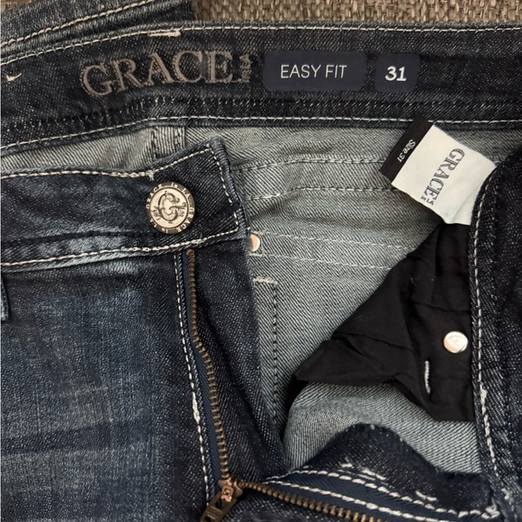 Grace Blue Boot Cut Jeans with Rhinestone Embellishments - Picture 2 of 4